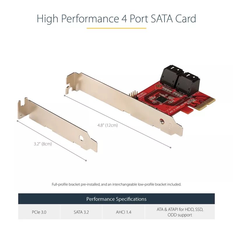 StarTech.com SATA PCIe kaart - 4 pordiga PCIe SATA laienduskaart - 6 Gbit/s - madalprofiilne klamber - virnastatud SATA pistikud - ASM1164 mitte-RAID - PCI Express SATA muundur