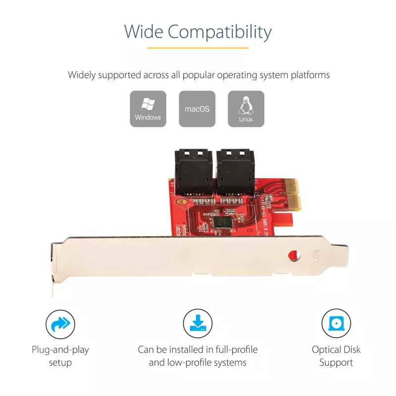 StarTech.com SATA PCIe kaart - 4 pordiga PCIe SATA laienduskaart - 6 Gbit/s - madalprofiilne klamber - virnastatud SATA pistikud - ASM1164 mitte-RAID - PCI Express SATA muundur