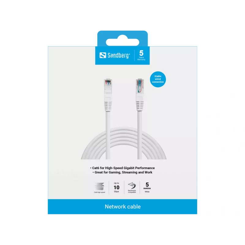 Sandberg võrgukaabel UTP Cat6 RJ-45 5 m Valge