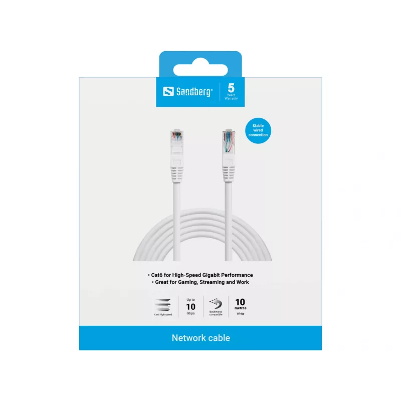 Võrgukaabel Sandberg UTP Cat6 10m RJ-45 Valge
