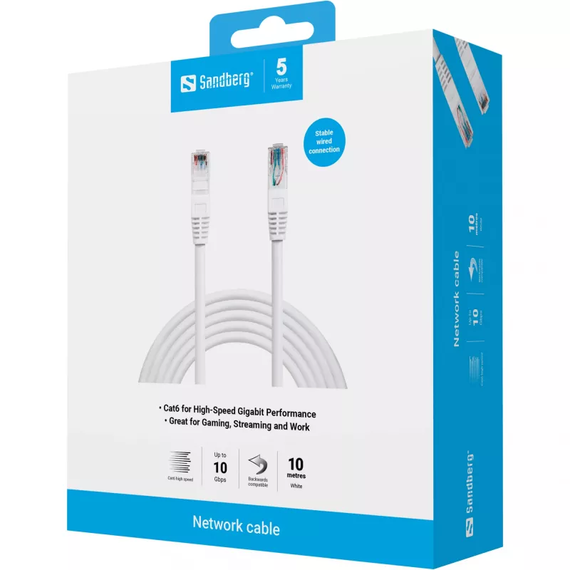 Võrgukaabel Sandberg UTP Cat6 10m RJ-45 Valge