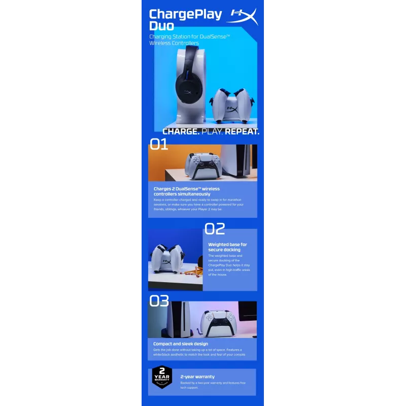 HyperX ChargePlay Duo - kontrolleri laadimisalus PS5 jaoks
