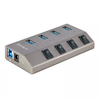 StarTech.com 4-pordiline isetoitega USB-C jaotur individuaalsete sisse-/väljalülititega, USB 3.0 5Gbps laiendusjaotur toiteplokiga, laua-/sülearvuti USB-C–USB-A jaotur, USB-tüüp C jaotur BC 1.2-ga