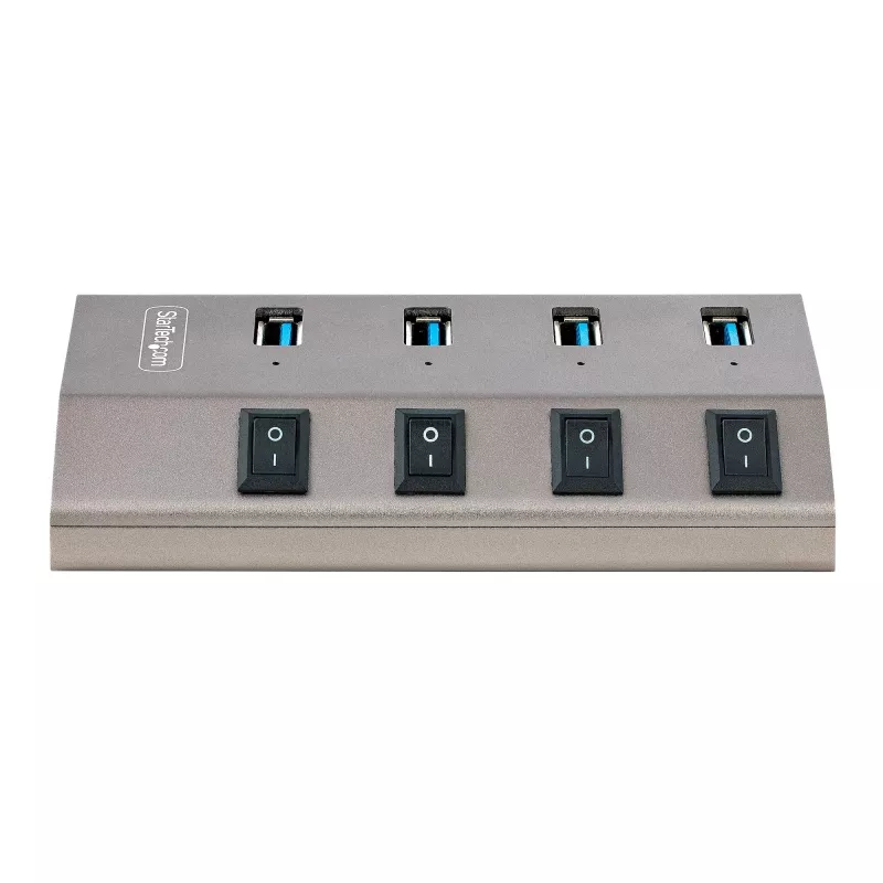 StarTech.com 4-pordiline isetoitega USB-C jaotur individuaalsete sisse-/väljalülititega, USB 3.0 5Gbps laiendusjaotur toiteplokiga, laua-/sülearvuti USB-C–USB-A jaotur, USB-tüüp C jaotur BC 1.2-ga