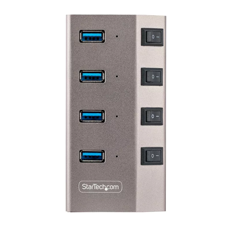 StarTech.com 4-pordiline isetoitega USB-C jaotur individuaalsete sisse-/väljalülititega, USB 3.0 5Gbps laiendusjaotur toiteplokiga, laua-/sülearvuti USB-C–USB-A jaotur, USB-tüüp C jaotur BC 1.2-ga