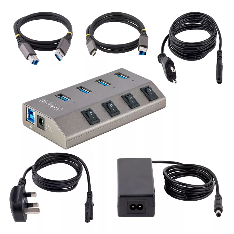 StarTech.com 4-pordiline isetoitega USB-C jaotur individuaalsete sisse-/väljalülititega, USB 3.0 5Gbps laiendusjaotur toiteplokiga, laua-/sülearvuti USB-C–USB-A jaotur, USB-tüüp C jaotur BC 1.2-ga