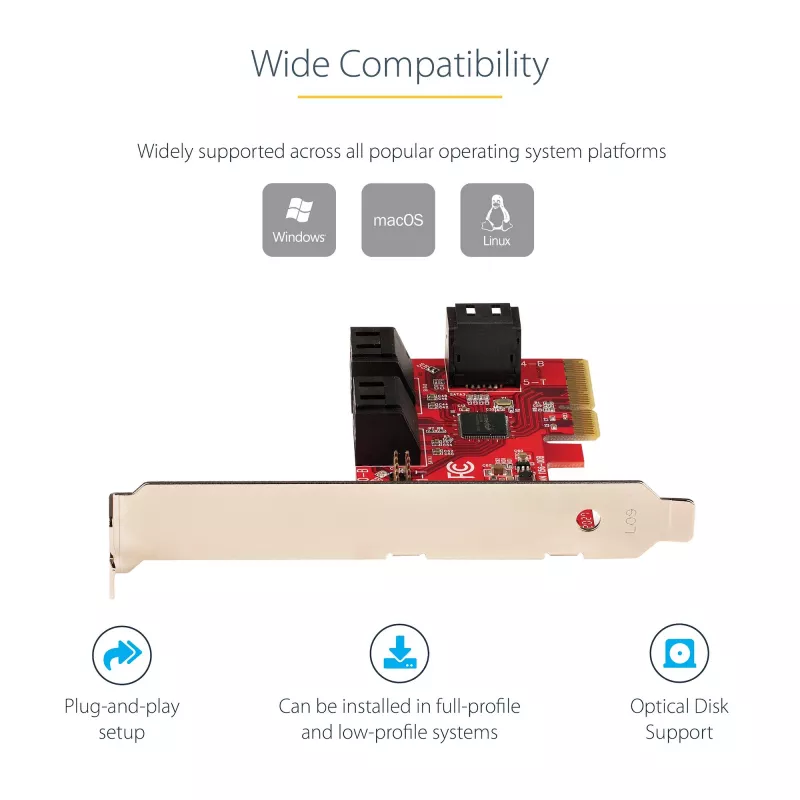 StarTech.com SATA PCIe kaart - 6 pordiga PCIe SATA laienduskaart - 6 Gbit/s - madal/täisprofiil - virnastatud SATA pistikud - ASM1166 mitte-RAID - PCI Express SATA muundur
