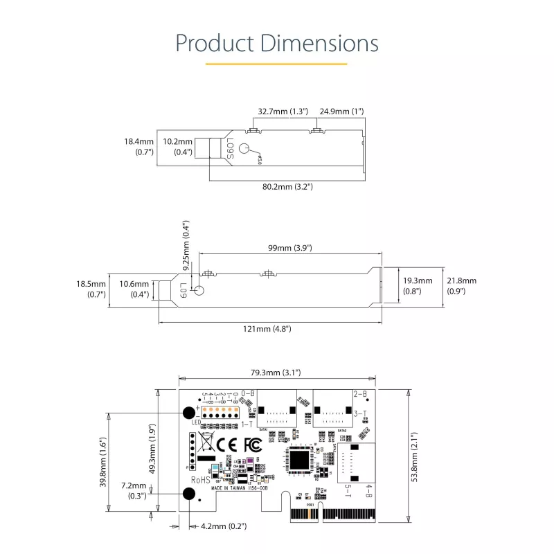 StarTech.com SATA PCIe kaart - 6 pordiga PCIe SATA laienduskaart - 6 Gbit/s - madal/täisprofiil - virnastatud SATA pistikud - ASM1166 mitte-RAID - PCI Express SATA muundur