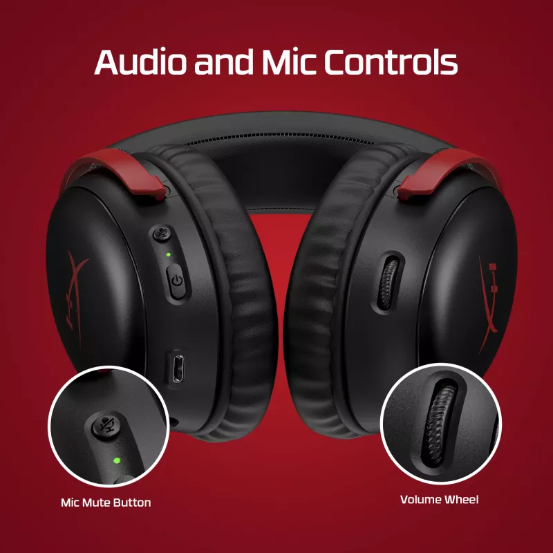 HyperX Cloud III Wireless – mängukõrvaklapid, must; punane, Hiina, kõrvapealne, suletud, aktiivne, 155 mm