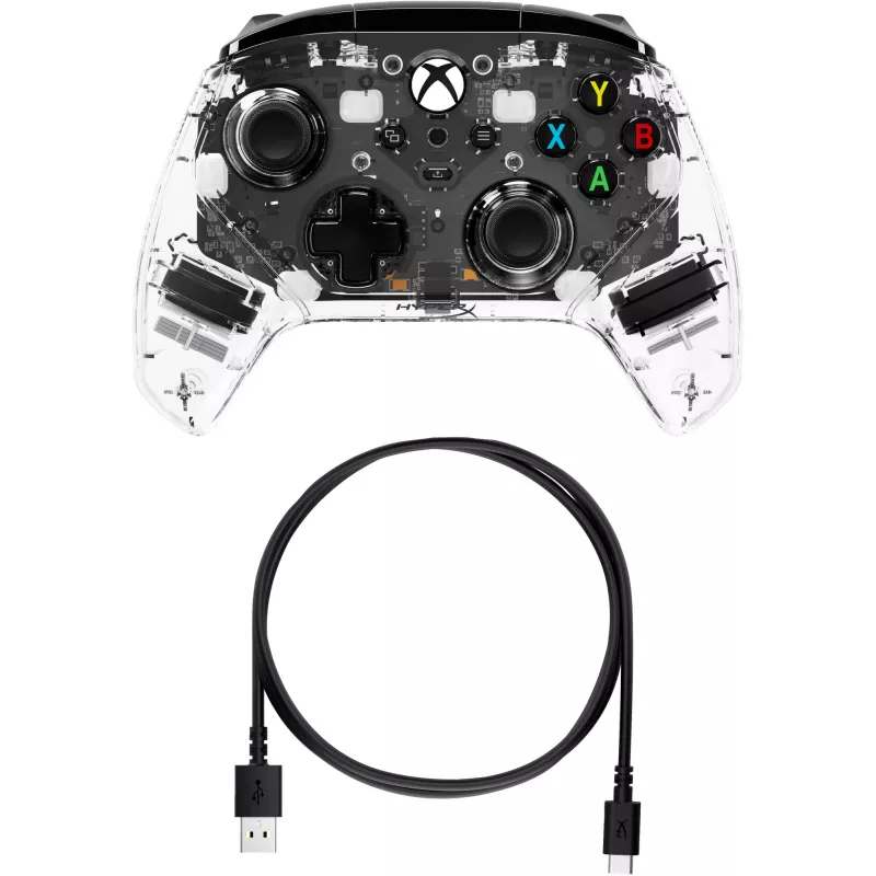 HyperX Clutch Gladiate - juhtmega mänguri RGB-kontroller - Xbox, mängupult, Xbox One, Xbox Series X, juhtmega, USB, USB Type-A, USB USB-C, läbipaistev