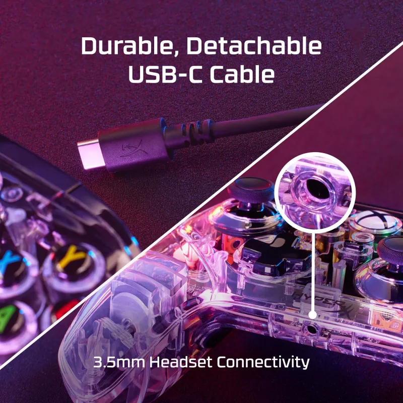 HyperX Clutch Gladiate - juhtmega mänguri RGB-kontroller - Xbox, mängupult, Xbox One, Xbox Series X, juhtmega, USB, USB Type-A, USB USB-C, läbipaistev