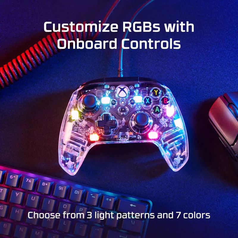 HyperX Clutch Gladiate - juhtmega mänguri RGB-kontroller - Xbox, mängupult, Xbox One, Xbox Series X, juhtmega, USB, USB Type-A, USB USB-C, läbipaistev