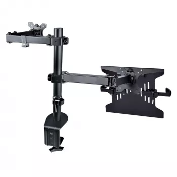 StarTech.com monitorihoidik koos VESA sülearvutialusega, sülearvutile (4,5 kg/9,9 naela) ja ühele ekraanile kuni 32 tolli (8 kg/17,6 naela), must, ventileeritav alus, reguleeritav sülearvuti kinnitusõlg, C-klamber/läbiviigukinnitus