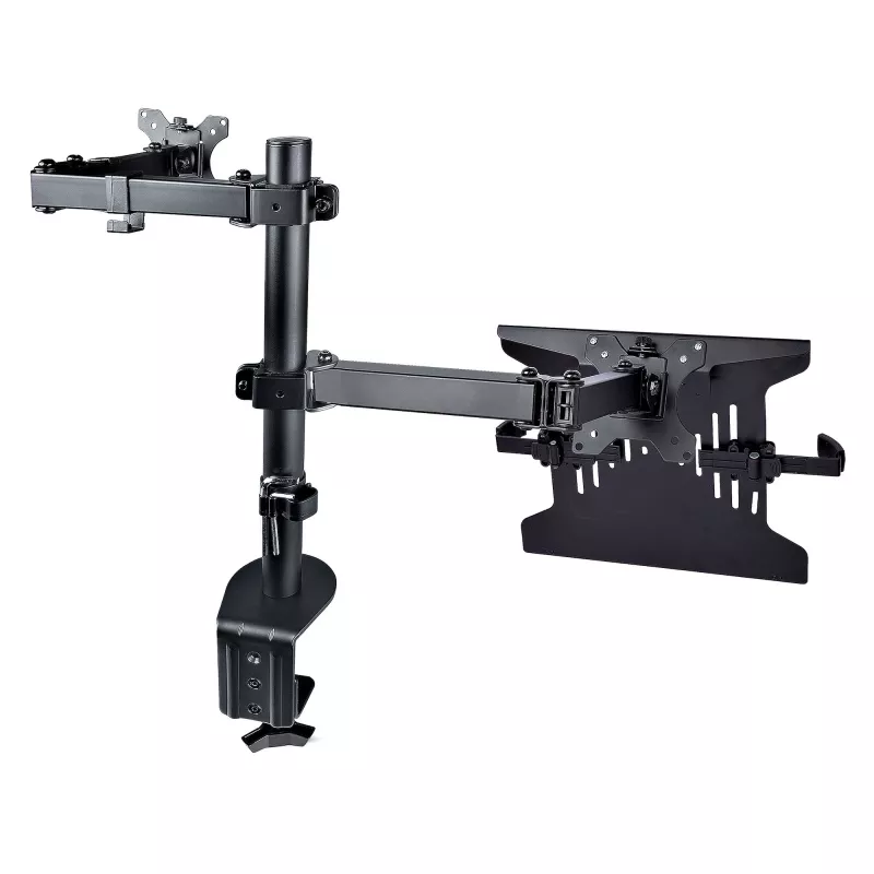 StarTech.com monitorihoidik koos VESA sülearvutialusega, sülearvutile (4,5 kg/9,9 naela) ja ühele ekraanile kuni 32 tolli (8 kg/17,6 naela), must, ventileeritav alus, reguleeritav sülearvuti kinnitusõlg, C-klamber/läbiviigukinnitus