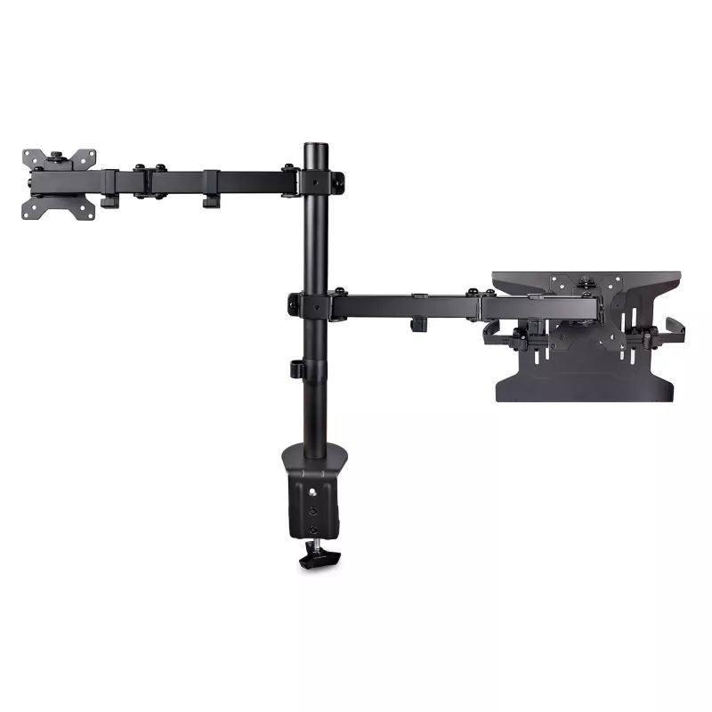 StarTech.com monitorihoidik koos VESA sülearvutialusega, sülearvutile (4,5 kg/9,9 naela) ja ühele ekraanile kuni 32 tolli (8 kg/17,6 naela), must, ventileeritav alus, reguleeritav sülearvuti kinnitusõlg, C-klamber/läbiviigukinnitus