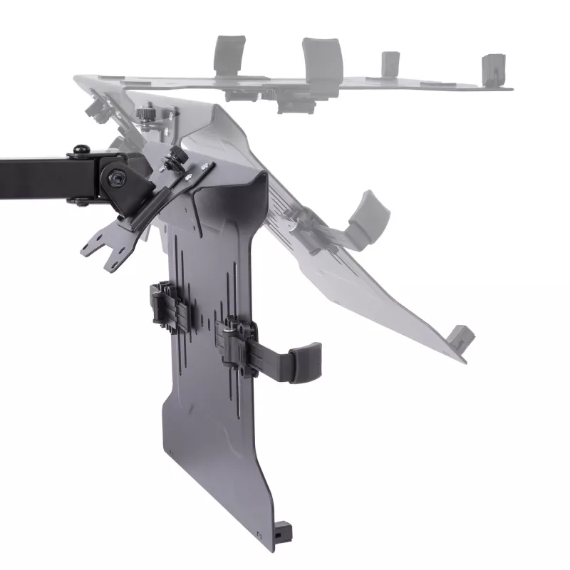 StarTech.com monitorihoidik koos VESA sülearvutialusega, sülearvutile (4,5 kg/9,9 naela) ja ühele ekraanile kuni 32 tolli (8 kg/17,6 naela), must, ventileeritav alus, reguleeritav sülearvuti kinnitusõlg, C-klamber/läbiviigukinnitus