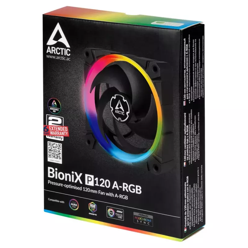 ARCTIC BioniX P120 A-RGB Rõhuoptimeeritud 120 mm ventilaator koos A-RGB-ga