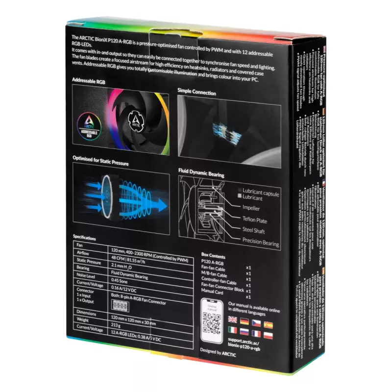 ARCTIC BioniX P120 A-RGB Rõhuoptimeeritud 120 mm ventilaator koos A-RGB-ga