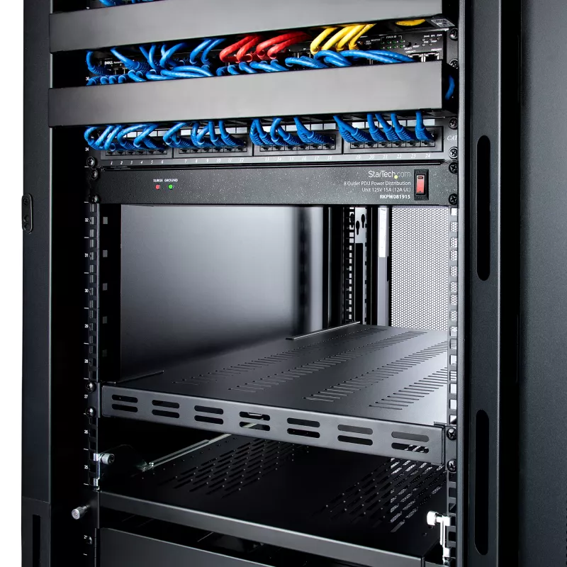 StarTech.com 1U 4-Post Adjustable Vented Server Rack Mount Shelf - 330lbs(150 kg) - 19.5 to 38in Adjustable Mounting Depth Universal Tray for 19 inch AV/ võrk Equipment Rack - 27.5in Deep