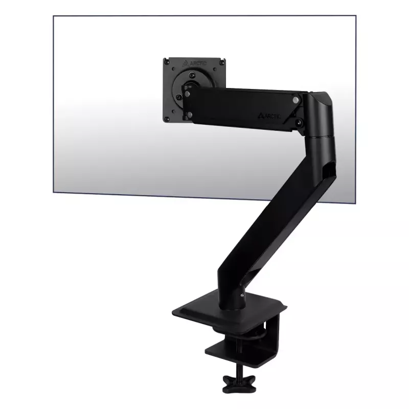 Lauakinnitusega gaasvedru monitori käepide Arctic X1-3D — toetab kuni 43-tollist / 10 kg, VESA 75x75–100x100, must