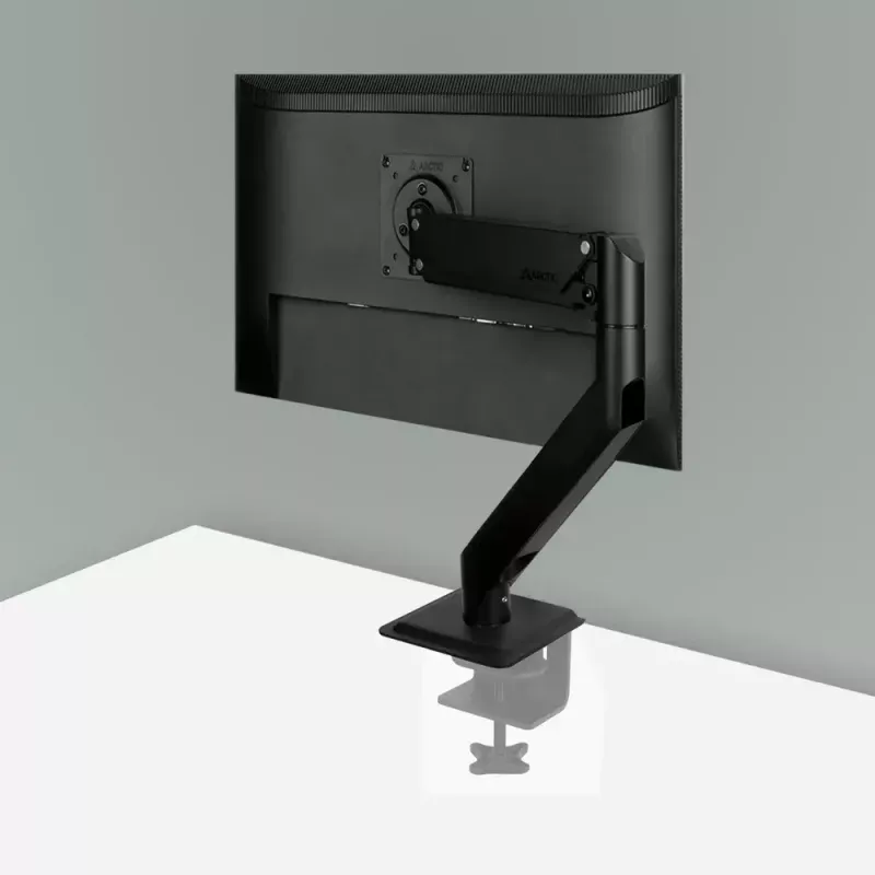 Lauakinnitusega gaasvedru monitori käepide Arctic X1-3D — toetab kuni 43-tollist / 10 kg, VESA 75x75–100x100, must