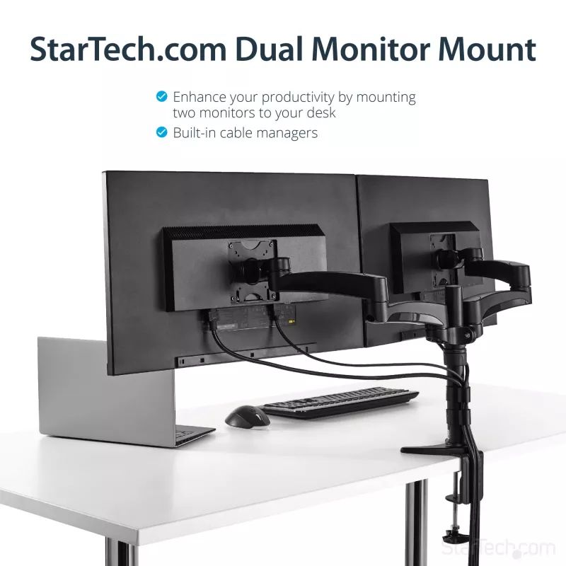 StarTech.com Lauakinnitusega Kahe Monitori Käsi – Liigendatav, Klambriga, 13,6 kg, 30,5 cm (12 tolli), 61 cm (24 tolli), 100 x 100 mm, Must