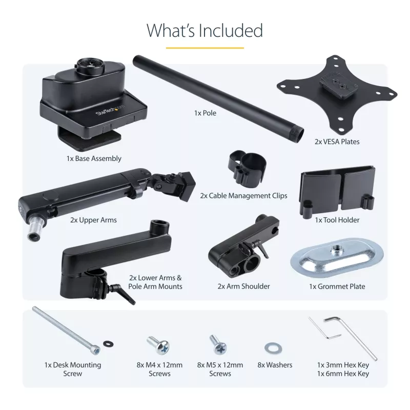 StarTech.com Lauakinnitusega Kahe Monitori Käsi, Täisliigutusega Monitorikinnitus 2x VESA Kuvarile kuni 32 tolli (17.6lb/8kg), Kõrguse Reguleerimine, Klambri/Läbiviigukinnitus, Mehaaniline Vedru