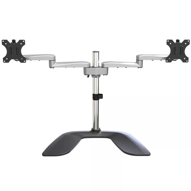 StarTech.com kahe monitori alus – ergonoomiline lauaarvuti monitori alus kuni 32-tollistele VESA-kuvaritele – vabalt seisev liigendatud universaalne arvutimonitori kinnitus – reguleeritava kõrgusega – hõbedane