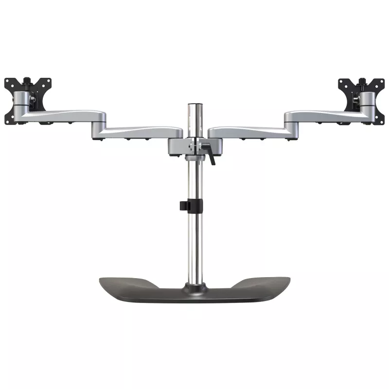 StarTech.com kahe monitori alus – ergonoomiline lauaarvuti monitori alus kuni 32-tollistele VESA-kuvaritele – vabalt seisev liigendatud universaalne arvutimonitori kinnitus – reguleeritava kõrgusega – hõbedane