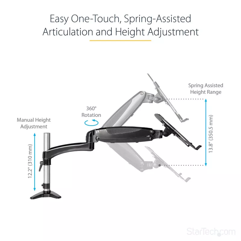 StarTech.com lauale kinnitatav sülearvutihoidik - täisliigendiga käsi sülearvutile või ühele 34-tollisele monitorile - VESA-kinnitusega sülearvutialuse klamber - ergonoomiline reguleeritav sülearvutialus - lauaklamber
