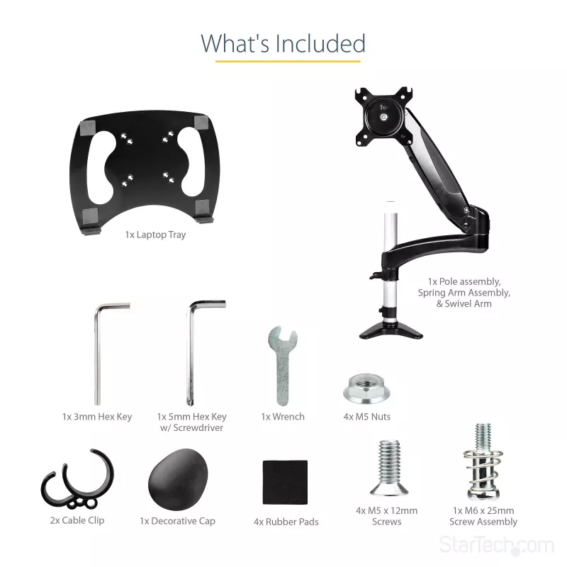 StarTech.com lauale kinnitatav sülearvutihoidik - täisliigendiga käsi sülearvutile või ühele 34-tollisele monitorile - VESA-kinnitusega sülearvutialuse klamber - ergonoomiline reguleeritav sülearvutialus - lauaklamber