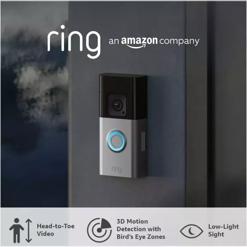 Video intercom system RING B0B2BNM4PV — juhtmeta, 1920×1080 max video, niklivärvusega viimistlus, Wi‑Fi (802.11b/g/n/ax)