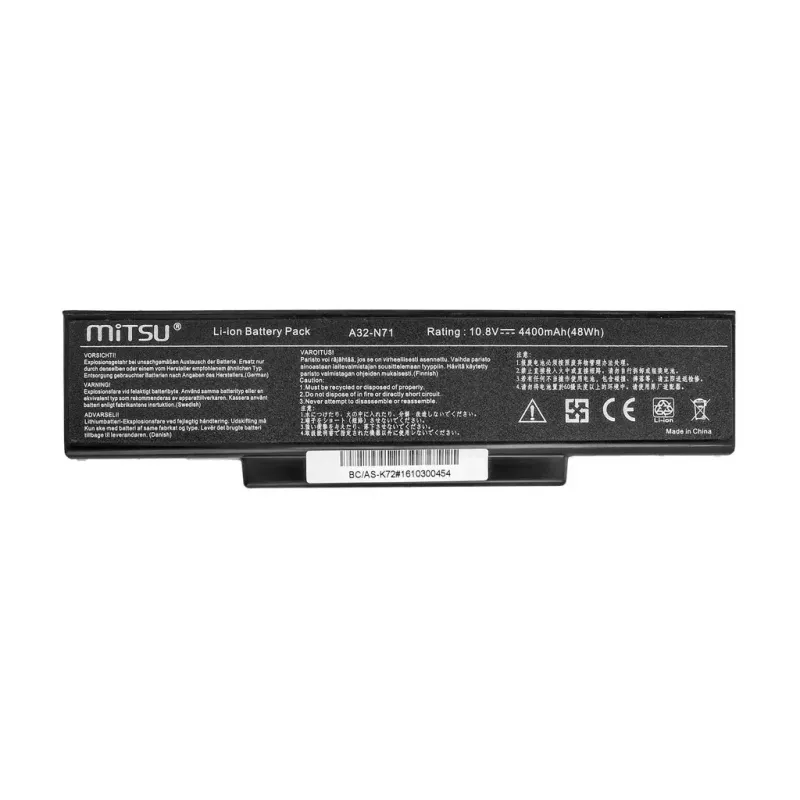 Aku MITSU ASUS K72 K73 N73 X77 jaoks, 4400 mAh, 10,8–11,1 V