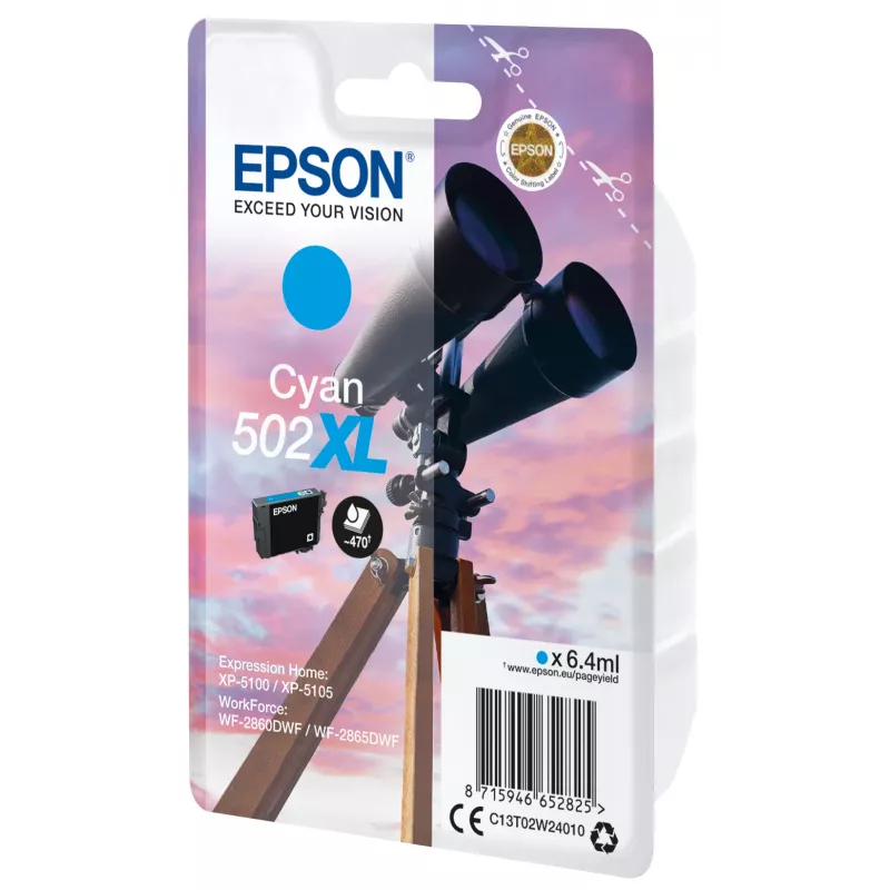 Epson üksikpakend tsüaan 502XL tint, suure (XL) saagisega, tsüaan, 6,4 ml, 1 tk, 470 lehekülge