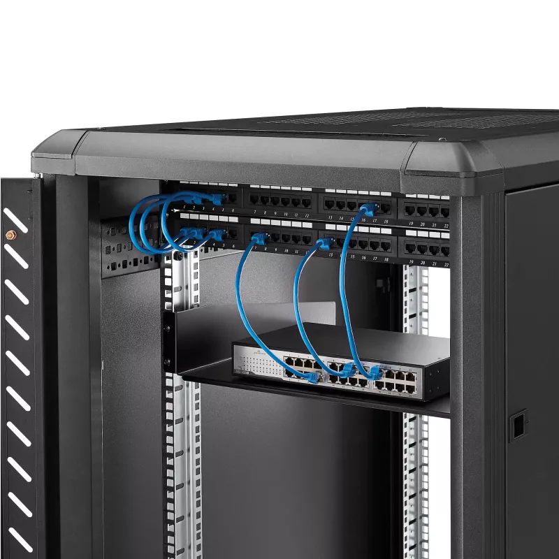StarTech.com 2U serveririiuli riiul – universaalne riiulisse paigaldatav konsoolriiul 19-tollise võrguseadmete riiuli ja kapi jaoks – vastupidav teras – kandevõime 44 naela / 20 kg – 16 tolli sügav alus, must