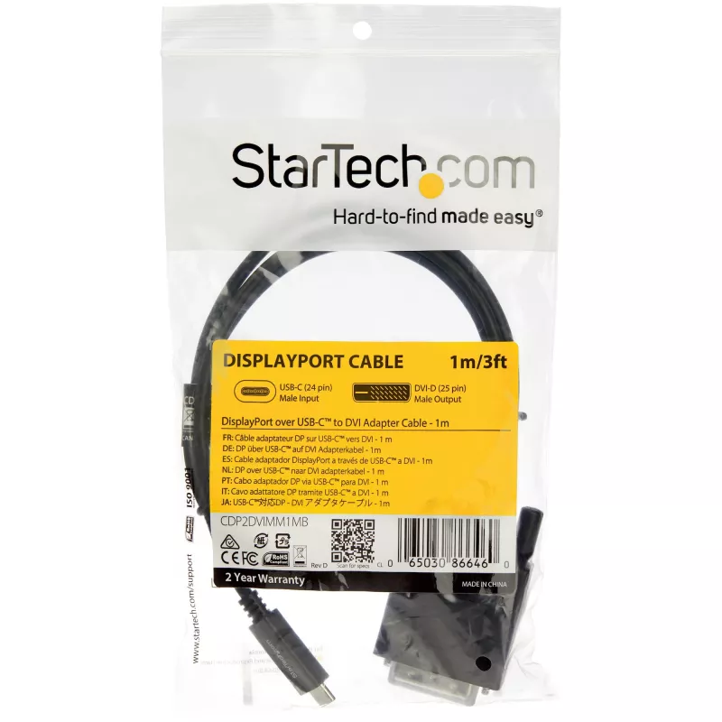 StarTech.com 3.3 ft. (1 m) USB-C to DVI kaabel – 1920 x 1200 – must