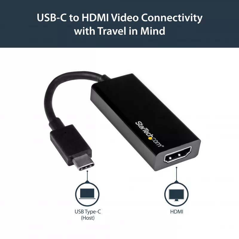 StarTech.com USB-C HDMI-adapter 4K 30Hz - Must, 3.2 Gen 2 (3.1 Gen 2), USB USB-C, HDMI-väljund, 3840 x 2160 pikslit