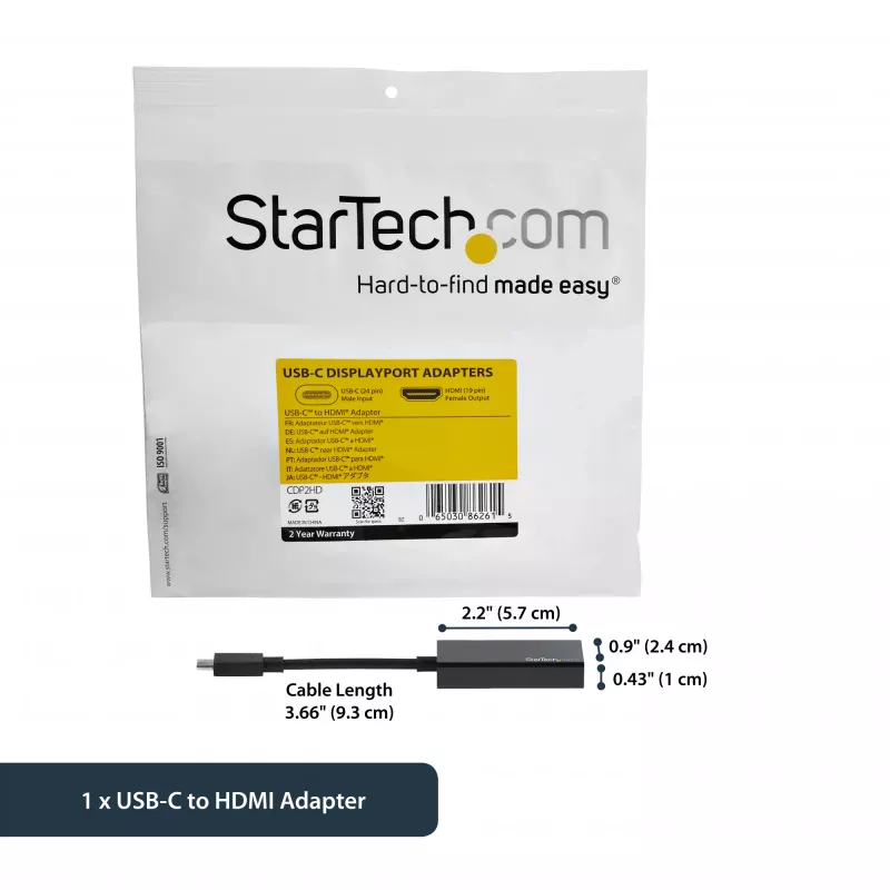 StarTech.com USB-C HDMI-adapter 4K 30Hz - Must, 3.2 Gen 2 (3.1 Gen 2), USB USB-C, HDMI-väljund, 3840 x 2160 pikslit
