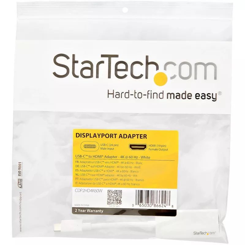 StarTech.com USB-C HDMI-adapter - Valge - 4K 60Hz, USB USB-C, HDMI-väljund, 3840 x 2160 pikslit