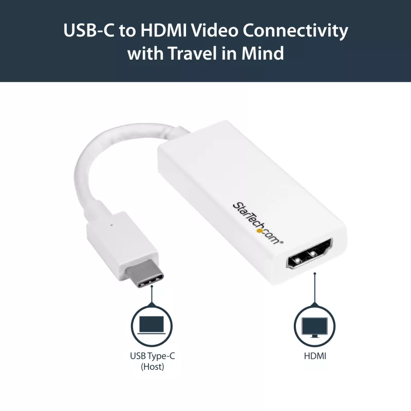 StarTech.com USB-C HDMI-adapter - Valge - 4K 60Hz, USB USB-C, HDMI-väljund, 3840 x 2160 pikslit