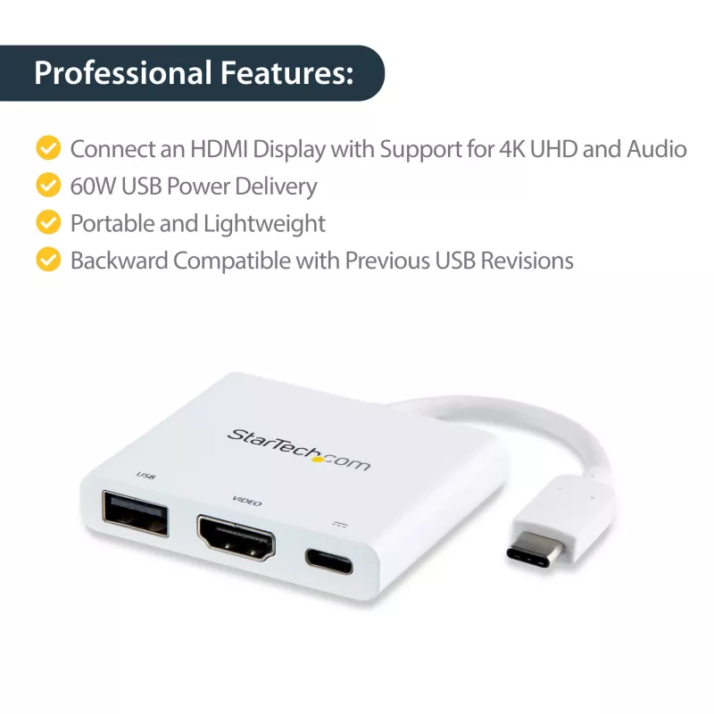 StarTech.com USB-C mitmeportadapter HDMI-ga - USB 3.0 port - 60W PD - Valge