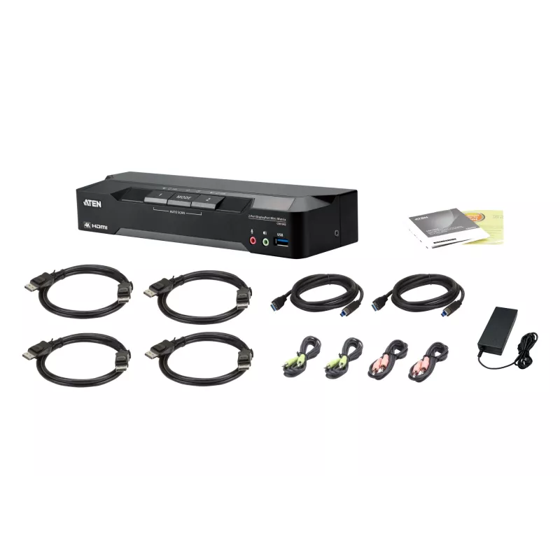 ATEN 2-pordiline 4K DisplayPort kahe kuvariga mini-maatriks Boundless KVM-lüliti