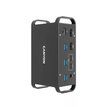 Dokkimisjaam CANYON CNS-HDS95ST — USB-C (USB 3.2 Gen 2) dokkimine 2× HDMI, 2× USB 3.2 Gen1, 2× USB 2.0, Gigabit Ethernet, 100 W, alumiinium, must