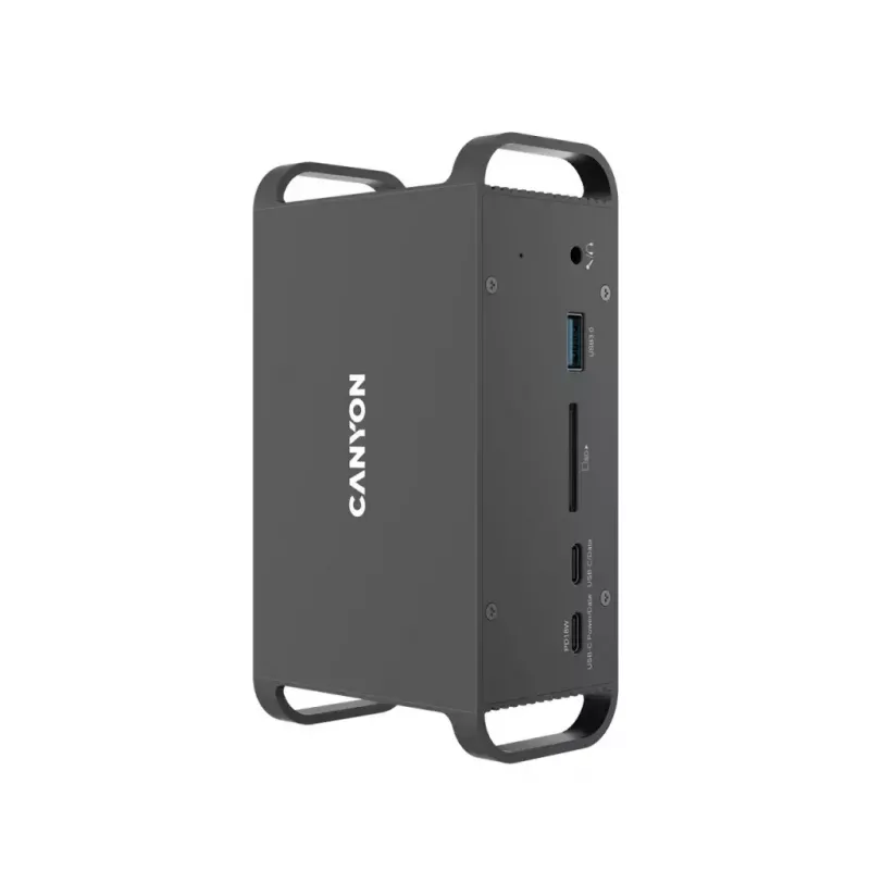 Dokkimisjaam CANYON CNS-HDS95ST — USB-C (USB 3.2 Gen 2) dokkimine 2× HDMI, 2× USB 3.2 Gen1, 2× USB 2.0, Gigabit Ethernet, 100 W, alumiinium, must