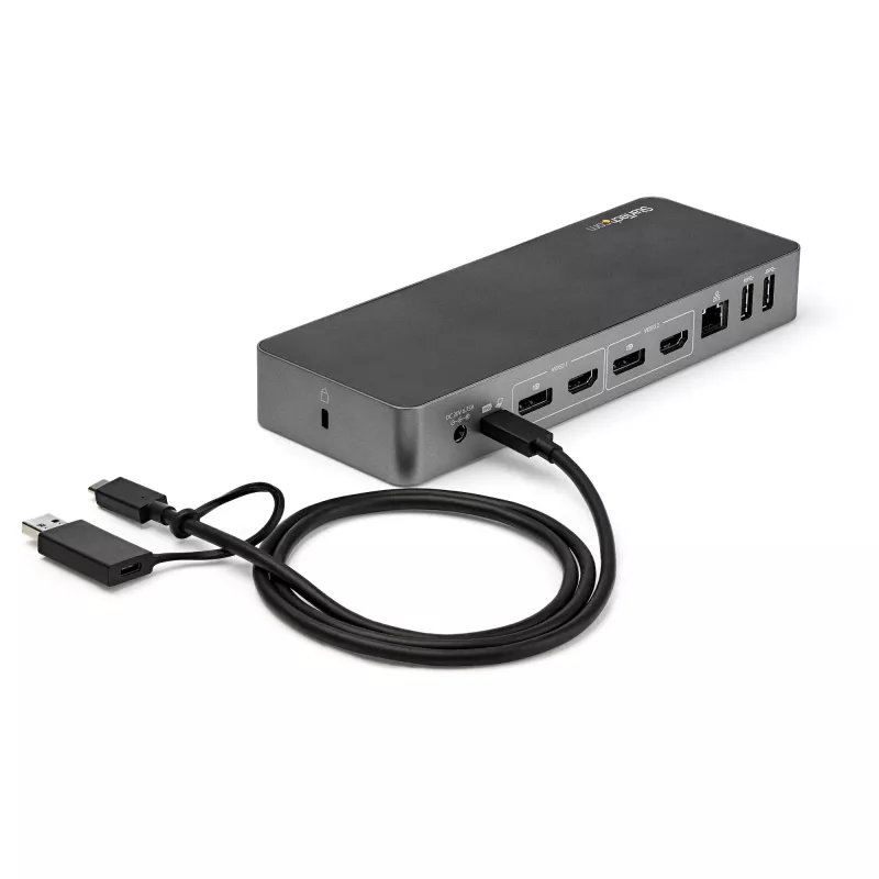 StarTech.com Universaalne sülearvuti dokkimisjaam, hübriid USB-C ja USB-A dokk, kahekordne 4K DP ja HDMI, 60W PD, Mac / Windows / Chrome OS, 4x USB 5Gbps jaotur, GbE