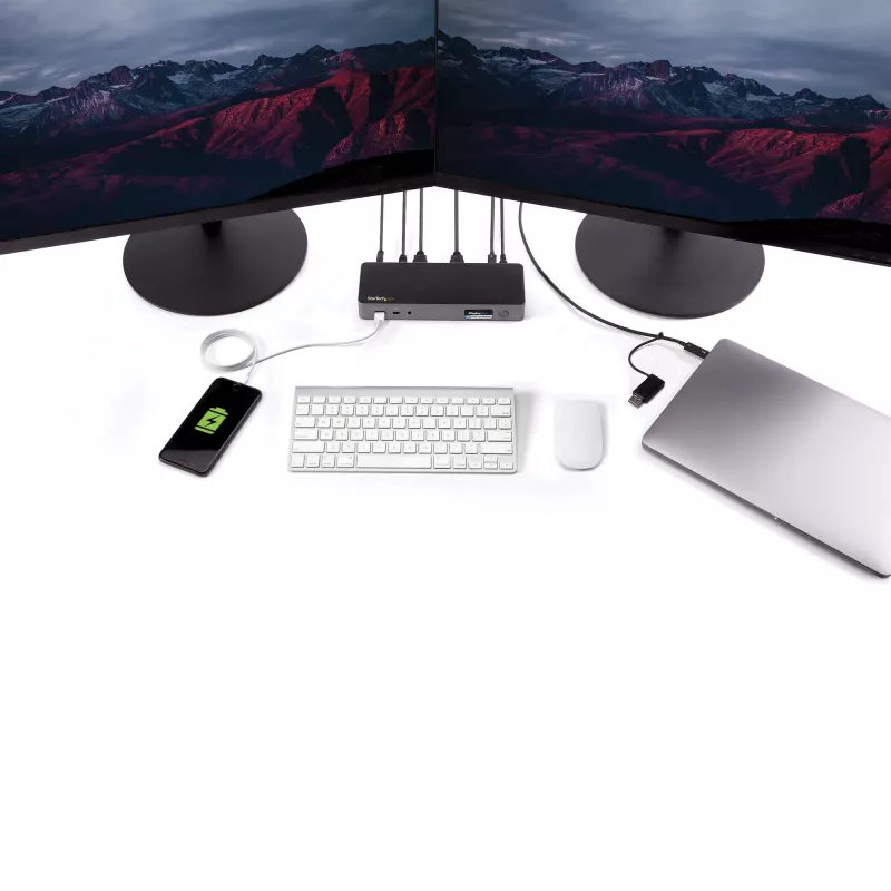 StarTech.com Universaalne sülearvuti dokkimisjaam, hübriid USB-C ja USB-A dokk, kahekordne 4K DP ja HDMI, 60W PD, Mac / Windows / Chrome OS, 4x USB 5Gbps jaotur, GbE