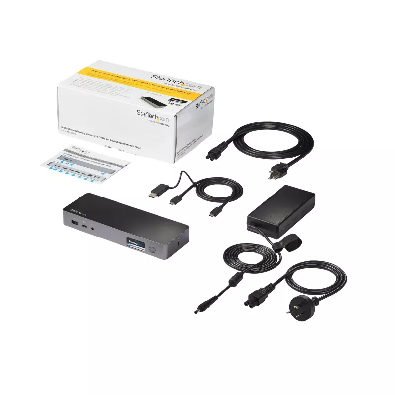 StarTech.com Universaalne sülearvuti dokkimisjaam, hübriid USB-C ja USB-A dokk, kahekordne 4K DP ja HDMI, 60W PD, Mac / Windows / Chrome OS, 4x USB 5Gbps jaotur, GbE