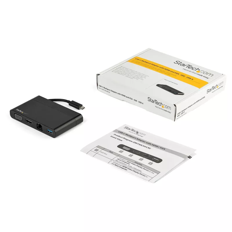 StarTech.com USB-C multipordiadapter HDMI, VGA, Gigabit Etherneti ja USB 3.0-ga - USB-C 4K HDMI või 1080p VGA mini dokkjaotur - USB USB-C reisidokkimisjaam USB-C sülearvutitele