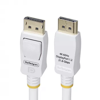 StarTech.com 3 m valge VESA-sertifikaadiga DisplayPort 1.2 kaabel, 4K 60 Hz, 21,6 Gbit/s, lukustuvate DP-pistikutega, DP 1.2 DisplayPort-kaabel, DP monitori juhe, M/M