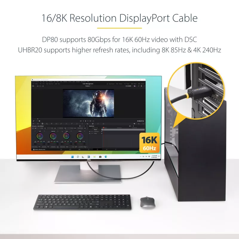StarTech.com 1m DisplayPort 2.1 kaabel, VESA sertifitseeritud DP80 DisplayPort kaabel koos UHBR20/HDR/DSC 1.2a/HDCP 2.2, 16K/8K 60Hz, 4K 240Hz, 80Gbps, DP 2.1 kaabel, UHD monitori juhe, M/M